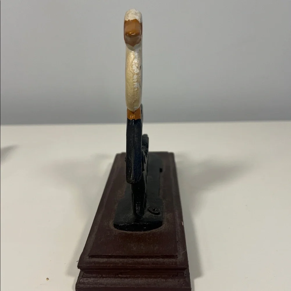 Vintage Cream Duck‎ Cast Iron Holiday Nut Cracker with Wood Base Country Home